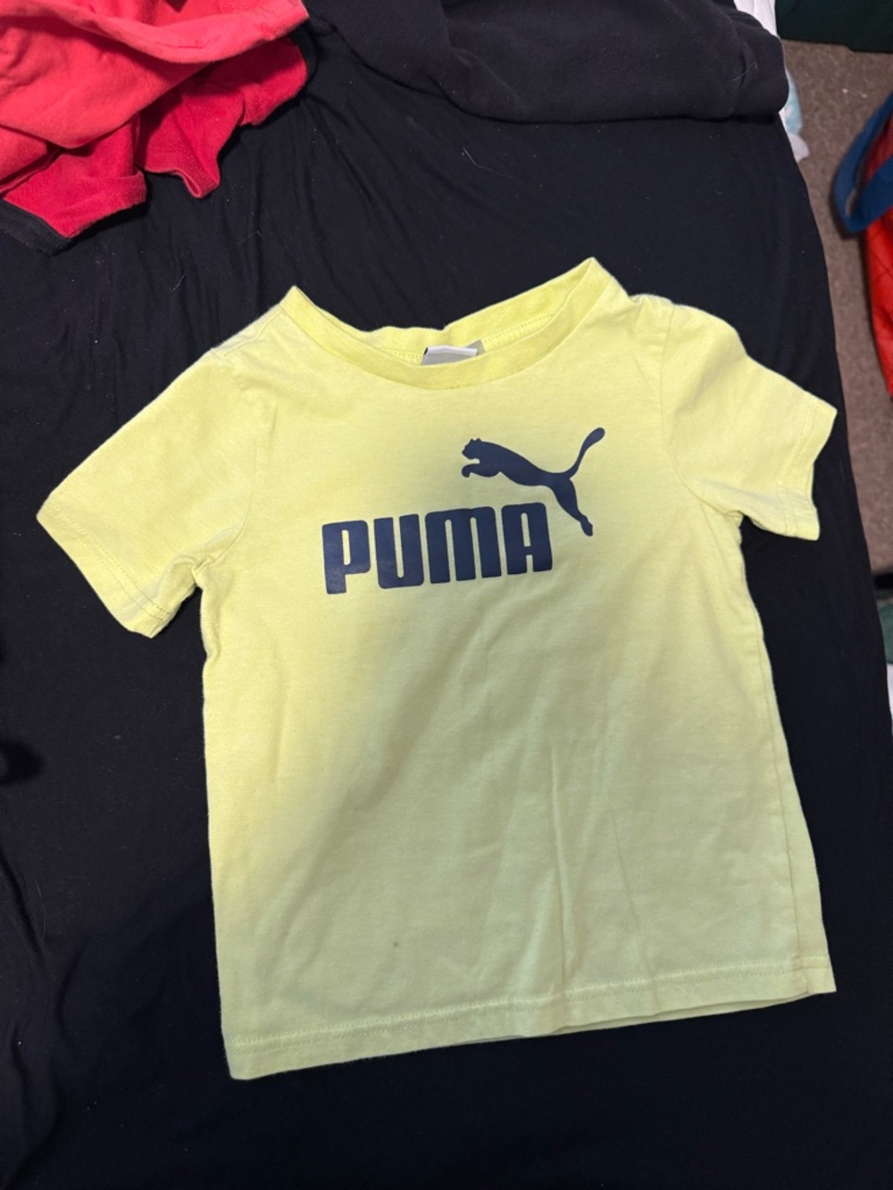 Puma Kids Neon Yellow Tee with Navy Logo